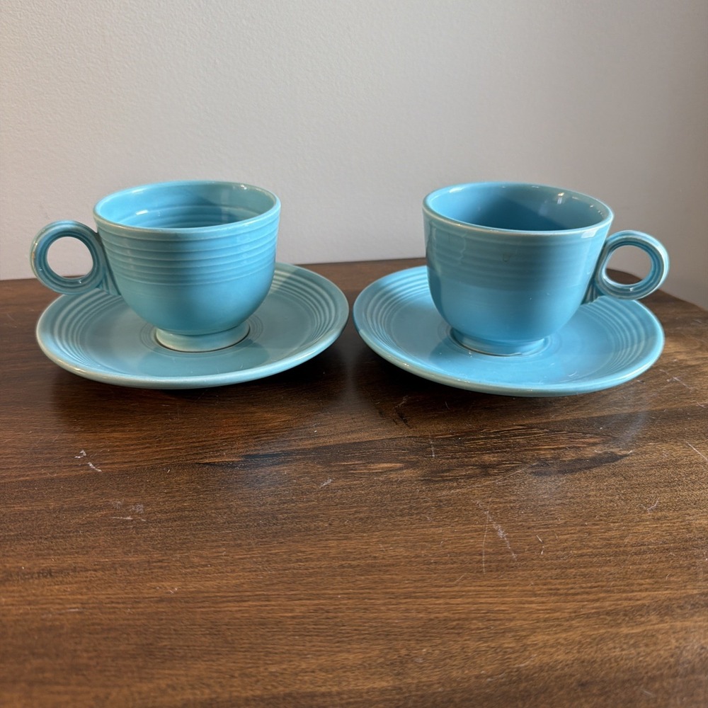 Vintage Pair Of Fiesta Turquoise Cup and Saucer Set Fiestaware